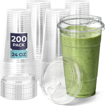Fit Meal Prep 32 oz Clear Plastic Cups with Strawless Sip Lids, Disposable Plastic Coffee Cups with Lids, To Go Cups for Iced Coffee, Smoothies, Soda, Party Drinks, Bubble Tea, Cold Beverage