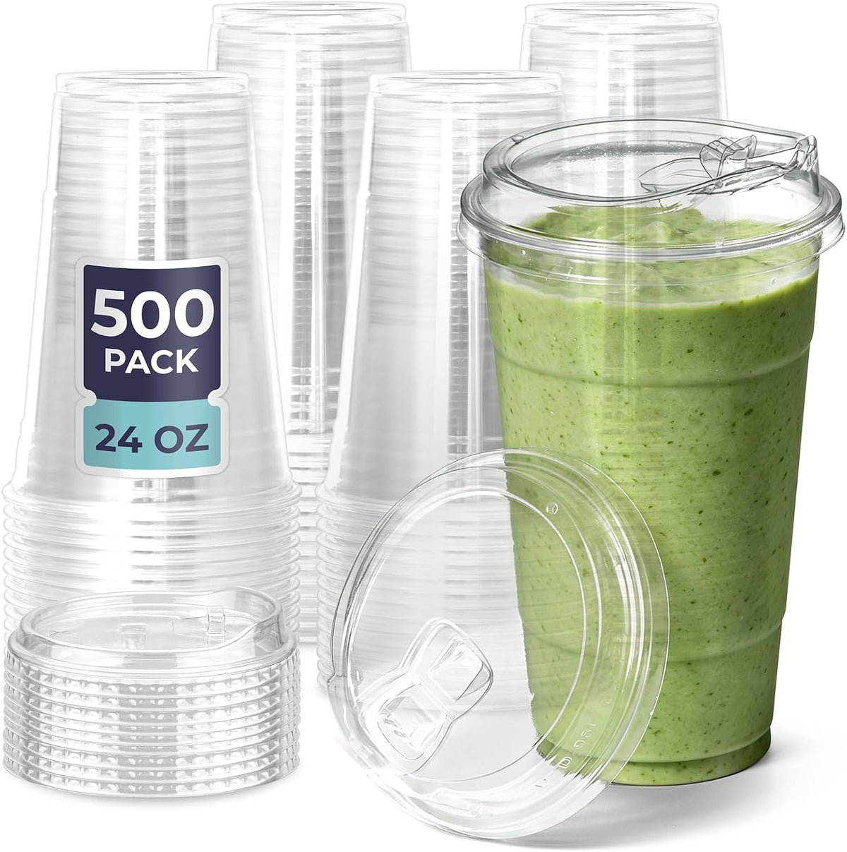 Fit Meal Prep 32 oz Clear Plastic Cups with Strawless Sip Lids, Disposable Plastic Coffee Cups with Lids, To Go Cups for Iced Coffee, Smoothies, Soda, Party Drinks, Bubble Tea, Cold Beverage