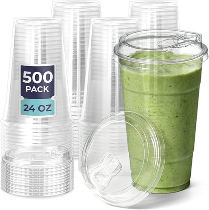Fit Meal Prep 32 oz Clear Plastic Cups with Strawless Sip Lids, Disposable Plastic Coffee Cups with Lids, To Go Cups for Iced Coffee, Smoothies, Soda, Party Drinks, Bubble Tea, Cold Beverage