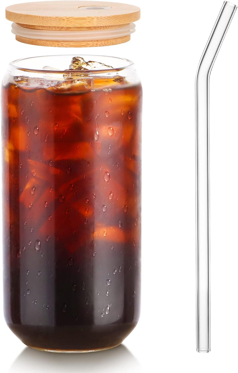 Glass Cup, 16oz Drinking Glasses with Lid, Straw, Coffee Beer Tumbler, 1 Pc