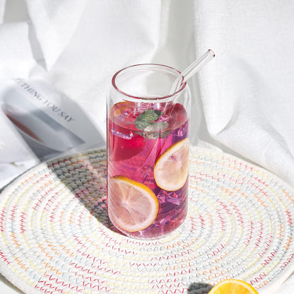 Glass Cup, 16oz Drinking Glasses with Lid, Straw, Coffee Beer Tumbler, 1 Pc
