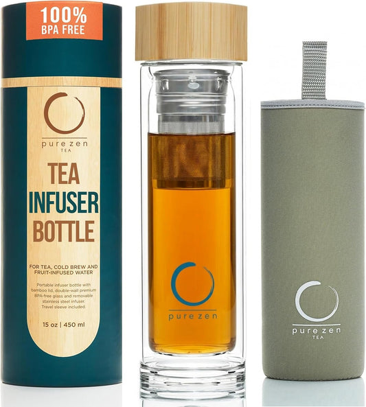 Glass Tea Infuser Bottle, Leakproof, Tea Tumbler with Infuser
