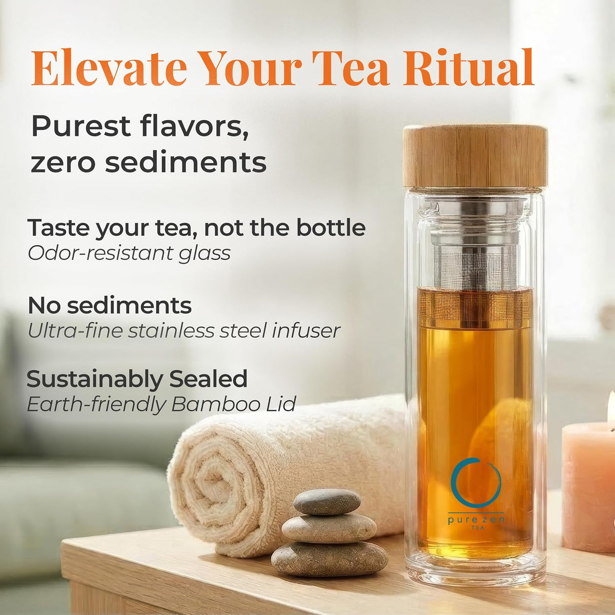 Glass Tea Infuser Bottle, Leakproof, Tea Tumbler with Infuser