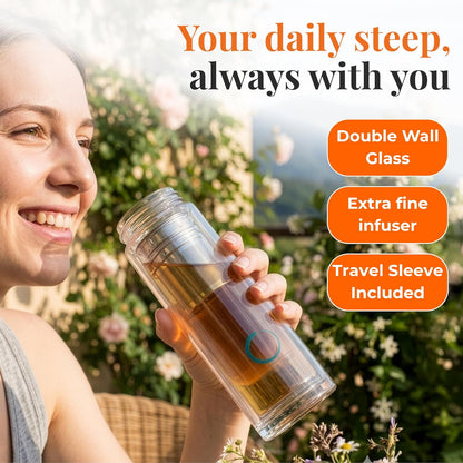 Glass Tea Infuser Bottle, Leakproof, Tea Tumbler with Infuser