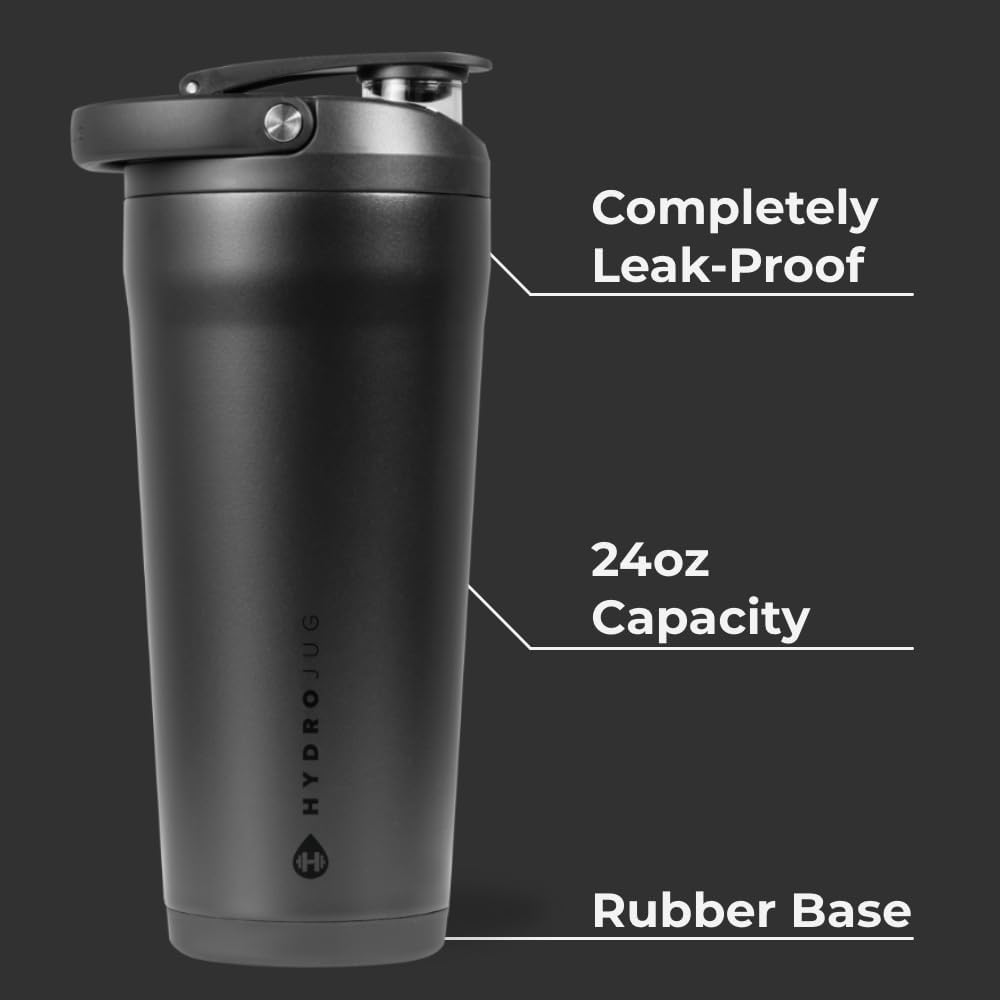 Insulated Protein Shaker Bottle 24 oz, Silent Mixing, Black