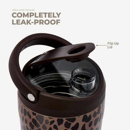 Insulated Protein Shaker Bottle 24 oz, Silent Mixing, Black