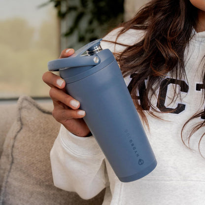 Insulated Protein Shaker Bottle 24 oz, Silent Mixing, Black