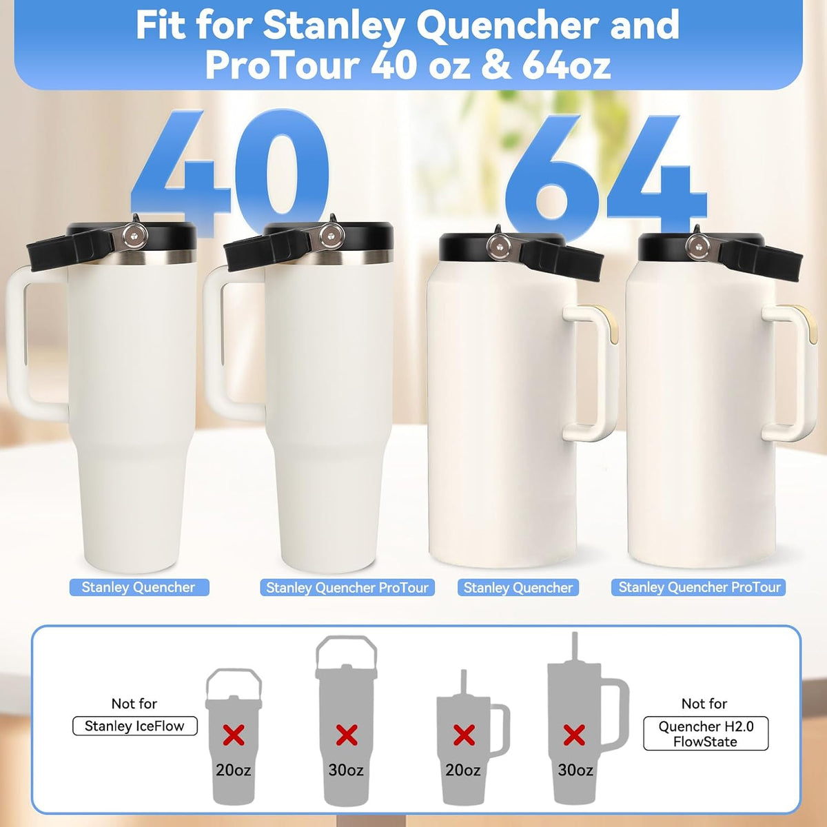 Flip Straw Lid for Stanley 30oz and 20oz, Leak Proof Top Replacement with Handle for 30&20 oz Stanley Quencher and ProTour, Detachable No Spill Lids Reusable Lids Accessories for StanleyCup, Rose