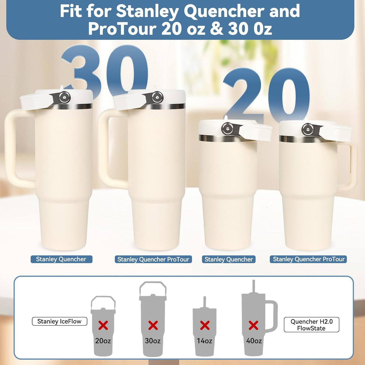 Flip Straw Lid for Stanley 30oz and 20oz, Leak Proof Top Replacement with Handle for 30&20 oz Stanley Quencher and ProTour, Detachable No Spill Lids Reusable Lids Accessories for StanleyCup, Rose