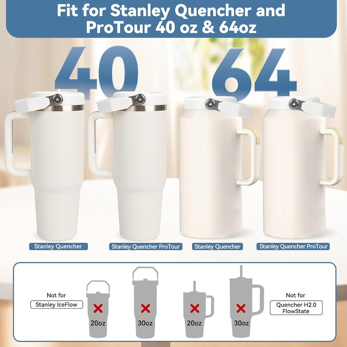 Flip Straw Lid for Stanley 30oz and 20oz, Leak Proof Top Replacement with Handle for 30&20 oz Stanley Quencher and ProTour, Detachable No Spill Lids Reusable Lids Accessories for StanleyCup, Rose