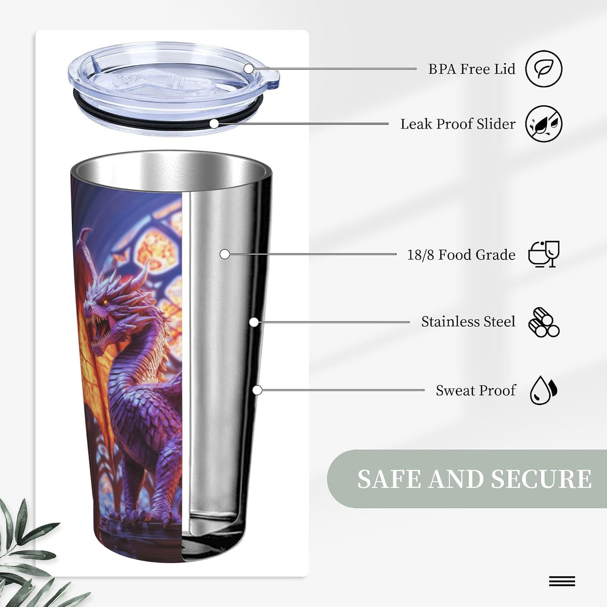 Phoenix Tumbler with Lid and Straw 20oz Travel Coffee Mug Gifts Stainless Steel Vacuum Insulated Cup Double Wall Water Bottle for Office Car Home