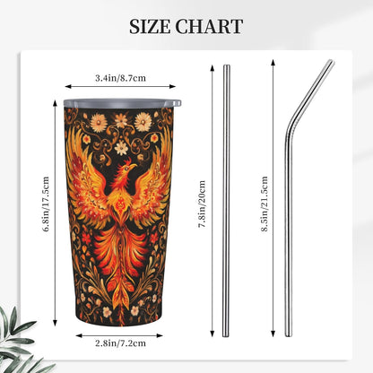 Phoenix Tumbler with Lid and Straw 20oz Travel Coffee Mug Gifts Stainless Steel Vacuum Insulated Cup Double Wall Water Bottle for Office Car Home