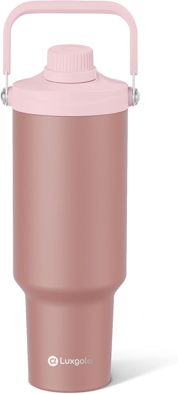 40oz Tumbler with Handle, Insulated Water Bottle with Spout Lid | Double Wall Vacuum Stainless Steel Cup, Coffee Travel Mug for Home, Office, Camping, Cold/Hot Drinks, BPA Free- Plating