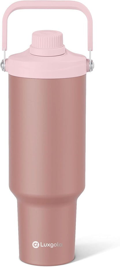 40oz Tumbler with Handle, Insulated Water Bottle with Spout Lid | Double Wall Vacuum Stainless Steel Cup, Coffee Travel Mug for Home, Office, Camping, Cold/Hot Drinks, BPA Free- Plating