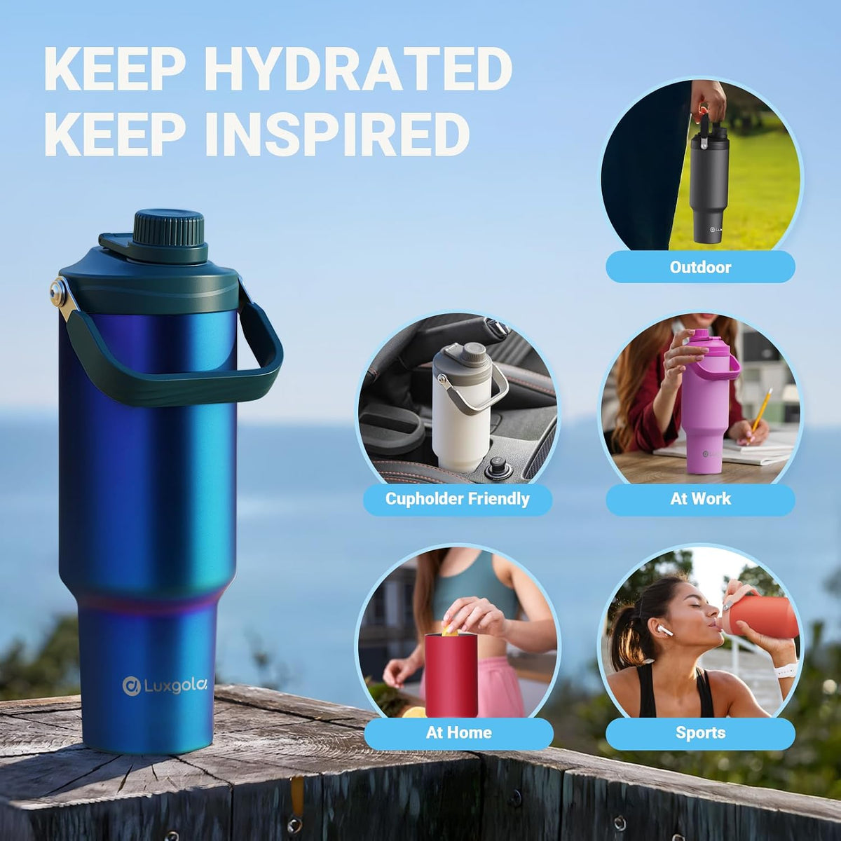 40oz Tumbler with Handle, Insulated Water Bottle with Spout Lid | Double Wall Vacuum Stainless Steel Cup, Coffee Travel Mug for Home, Office, Camping, Cold/Hot Drinks, BPA Free- Plating
