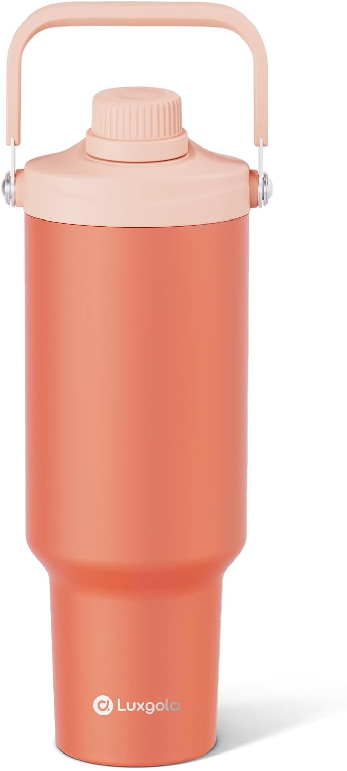 40oz Tumbler with Handle, Insulated Water Bottle with Spout Lid | Double Wall Vacuum Stainless Steel Cup, Coffee Travel Mug for Home, Office, Camping, Cold/Hot Drinks, BPA Free- Plating