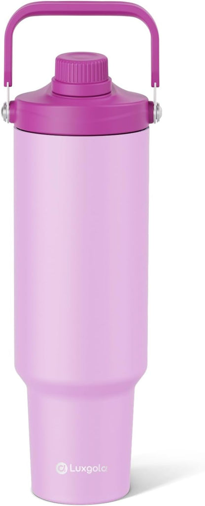 40oz Tumbler with Handle, Insulated Water Bottle with Spout Lid | Double Wall Vacuum Stainless Steel Cup, Coffee Travel Mug for Home, Office, Camping, Cold/Hot Drinks, BPA Free- Plating