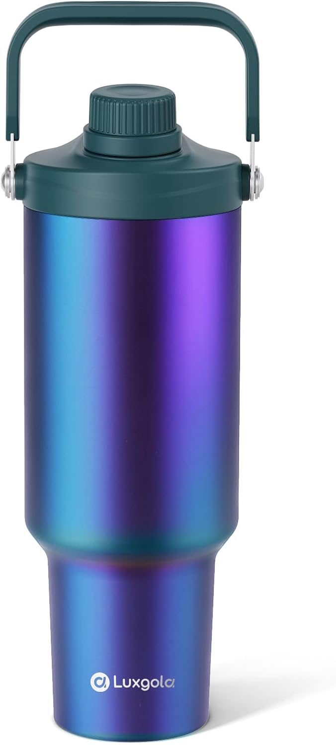 40oz Tumbler with Handle, Insulated Water Bottle with Spout Lid | Double Wall Vacuum Stainless Steel Cup, Coffee Travel Mug for Home, Office, Camping, Cold/Hot Drinks, BPA Free- Plating