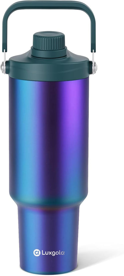 40oz Tumbler with Handle, Insulated Water Bottle with Spout Lid | Double Wall Vacuum Stainless Steel Cup, Coffee Travel Mug for Home, Office, Camping, Cold/Hot Drinks, BPA Free- Plating