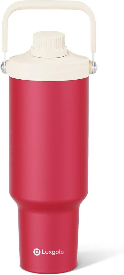 40oz Tumbler with Handle, Insulated Water Bottle with Spout Lid | Double Wall Vacuum Stainless Steel Cup, Coffee Travel Mug for Home, Office, Camping, Cold/Hot Drinks, BPA Free- Plating