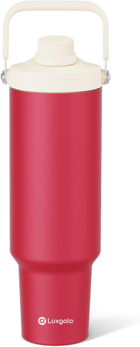 40oz Tumbler with Handle, Insulated Water Bottle with Spout Lid | Double Wall Vacuum Stainless Steel Cup, Coffee Travel Mug for Home, Office, Camping, Cold/Hot Drinks, BPA Free- Plating