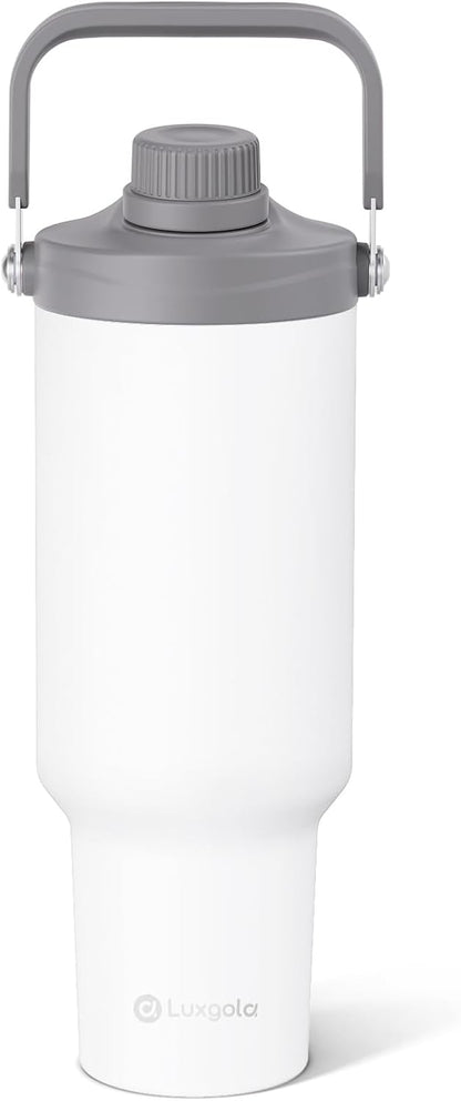 40oz Tumbler with Handle, Insulated Water Bottle with Spout Lid | Double Wall Vacuum Stainless Steel Cup, Coffee Travel Mug for Home, Office, Camping, Cold/Hot Drinks, BPA Free- Plating