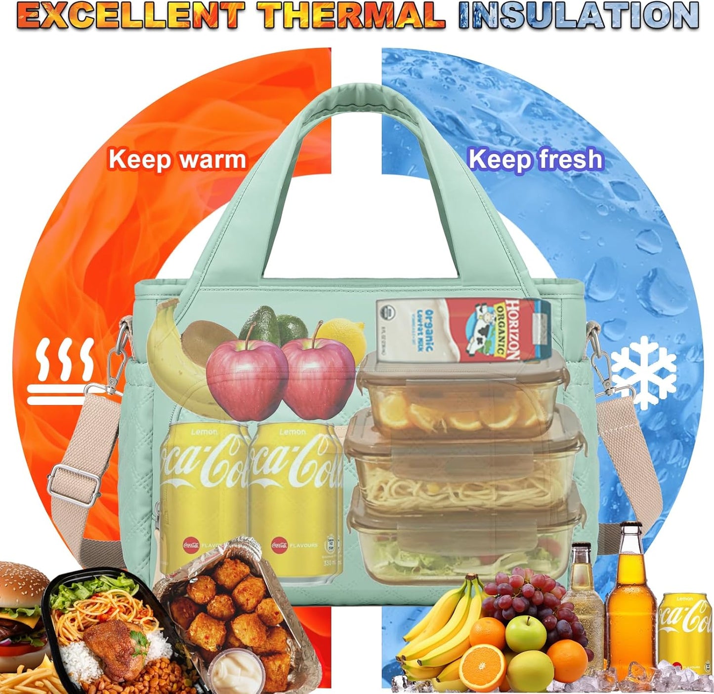 Insulated Lunch Bag for Women,Leak-Proof Cooler Lunch Box, Cooling Tote for Adult,with 7 Pockets,Adjustable Strap(15 Liters)