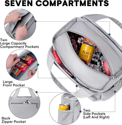 Insulated Lunch Bag for Women,Leak-Proof Cooler Lunch Box, Cooling Tote for Adult,with 7 Pockets,Adjustable Strap(15 Liters)