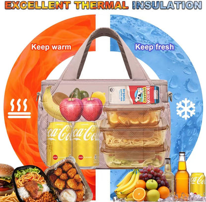 Insulated Lunch Bag for Women,Leak-Proof Cooler Lunch Box, Cooling Tote for Adult,with 7 Pockets,Adjustable Strap(15 Liters)