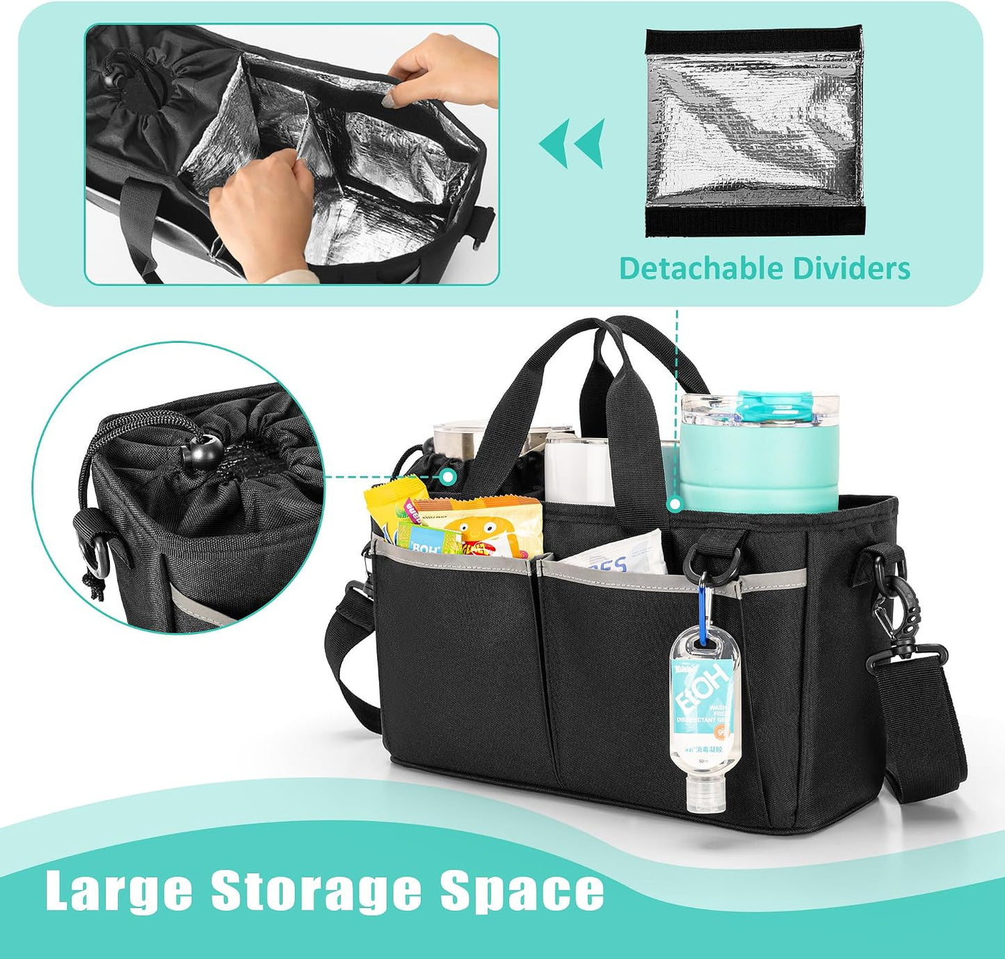 Water Bottle Carrier for 32/40 oz Cups, Detachable Divider & Strap | Drawstring Buckle, Adjustable Shoulder Straps, Holds 3 cups Securely