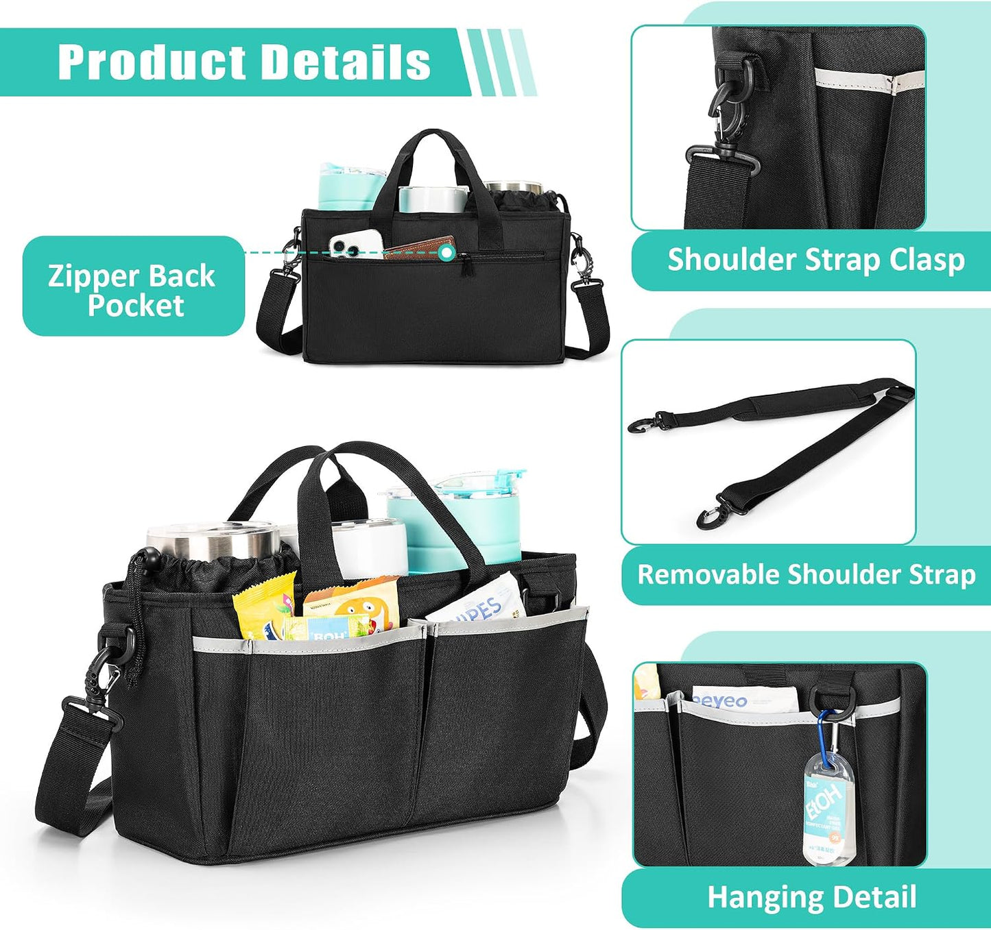 Water Bottle Carrier for 32/40 oz Cups, Detachable Divider & Strap | Drawstring Buckle, Adjustable Shoulder Straps, Holds 3 cups Securely