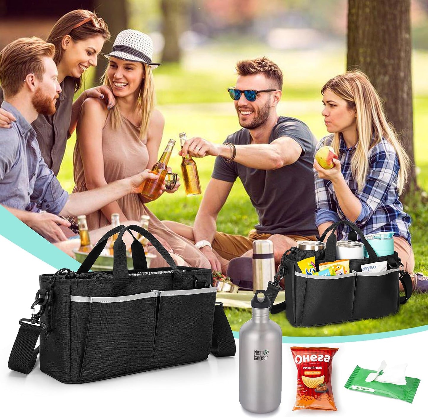 Water Bottle Carrier for 32/40 oz Cups, Detachable Divider & Strap | Drawstring Buckle, Adjustable Shoulder Straps, Holds 3 cups Securely