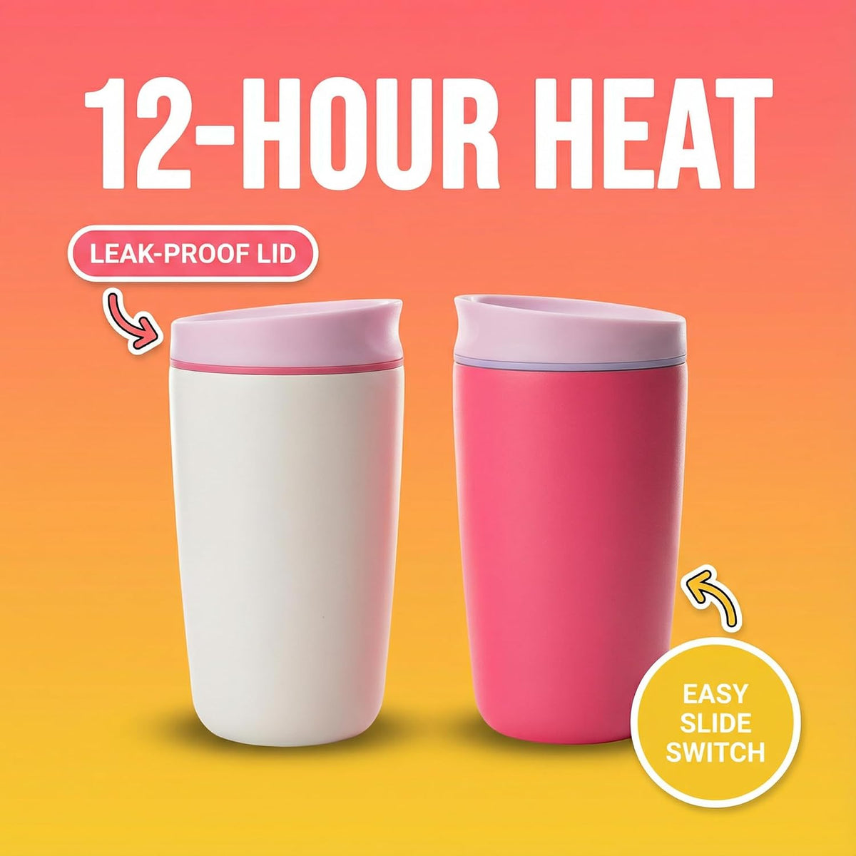 SmoothSip 12 oz Insulated Stainless Steel Coffee Tumbler with Slider Lid, Travel Mug for Hot and Iced Beverages, Black with Brown Lid (Pink)