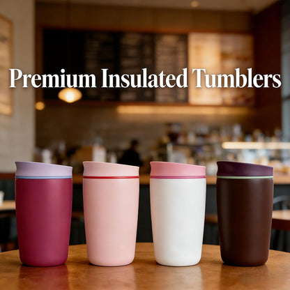 SmoothSip 12 oz Insulated Stainless Steel Coffee Tumbler with Slider Lid, Travel Mug for Hot and Iced Beverages, Black with Brown Lid (Pink)