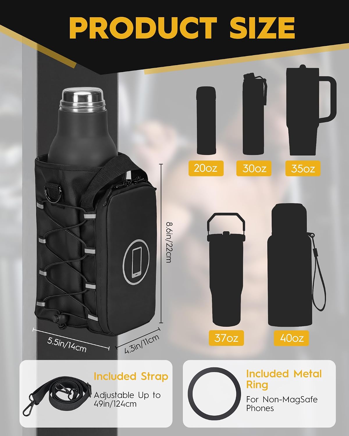 Magnetic Gym Bag for Men, Magnetic Gym Water Bottle Bag with Phone Holder