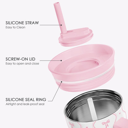Pickleball Stainless Steel Locking Lid Silicone Straw Tumbler with Handle 40oz, Insulated Stainless Steel Travel Cup for Women Girls Friends Players, Gift Idea for Birthday Christmas - Colors B