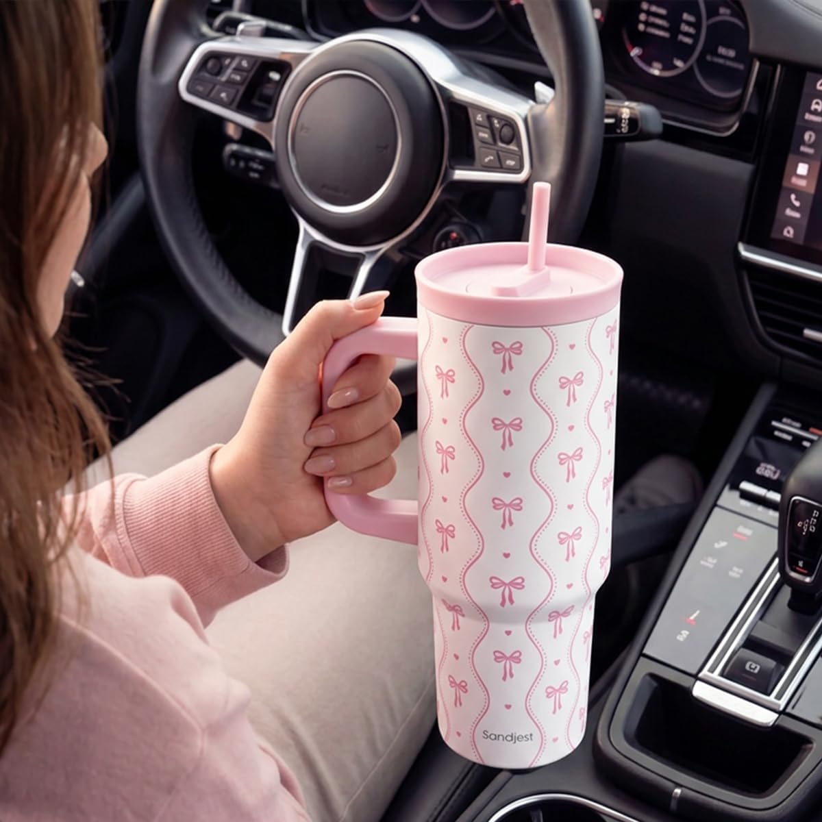 Pickleball Stainless Steel Locking Lid Silicone Straw Tumbler with Handle 40oz, Insulated Stainless Steel Travel Cup for Women Girls Friends Players, Gift Idea for Birthday Christmas - Colors B
