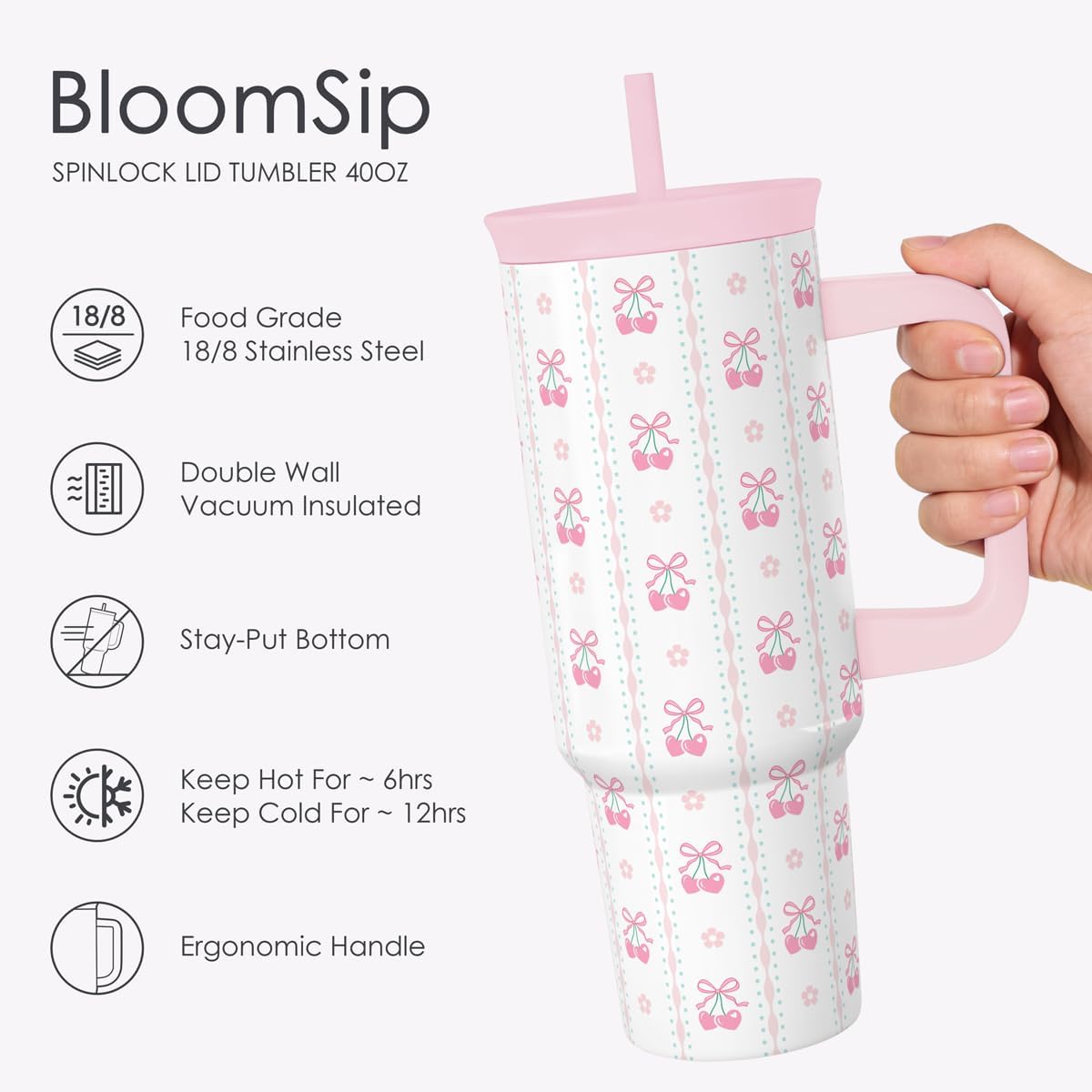 Pickleball Stainless Steel Locking Lid Silicone Straw Tumbler with Handle 40oz, Insulated Stainless Steel Travel Cup for Women Girls Friends Players, Gift Idea for Birthday Christmas - Colors B