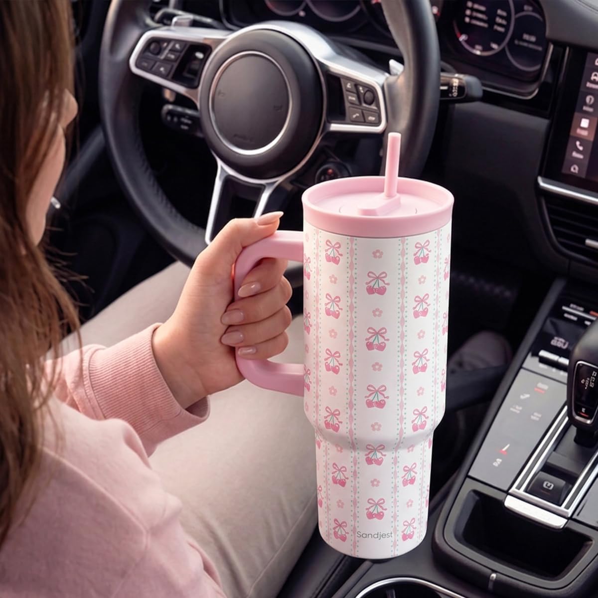 Pickleball Stainless Steel Locking Lid Silicone Straw Tumbler with Handle 40oz, Insulated Stainless Steel Travel Cup for Women Girls Friends Players, Gift Idea for Birthday Christmas - Colors B