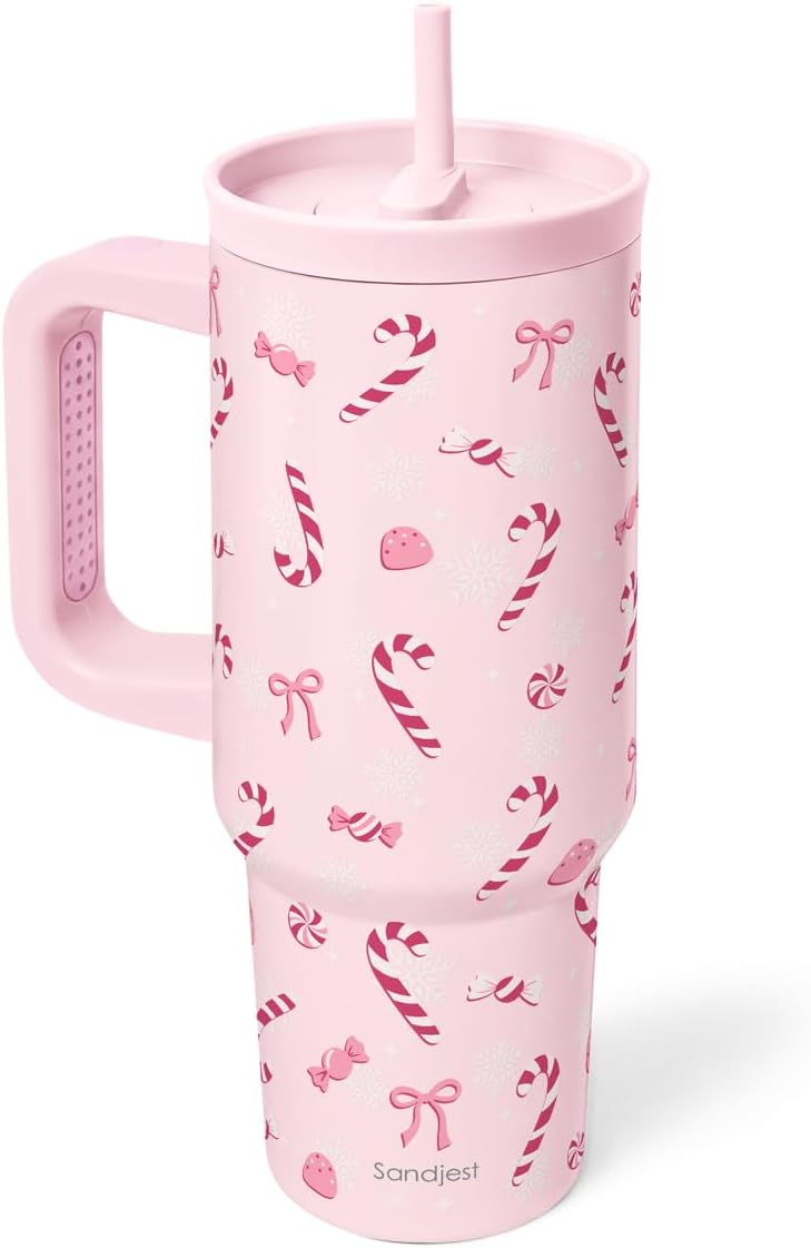 Pickleball Stainless Steel Locking Lid Silicone Straw Tumbler with Handle 40oz, Insulated Stainless Steel Travel Cup for Women Girls Friends Players, Gift Idea for Birthday Christmas - Colors B