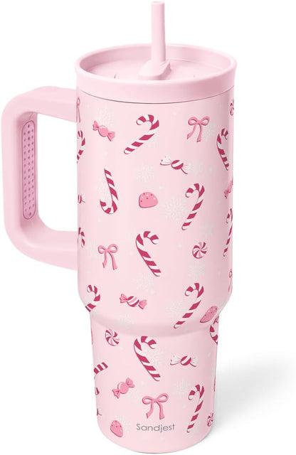 Pickleball Stainless Steel Locking Lid Silicone Straw Tumbler with Handle 40oz, Insulated Stainless Steel Travel Cup for Women Girls Friends Players, Gift Idea for Birthday Christmas - Colors B