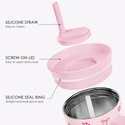 Pickleball Stainless Steel Locking Lid Silicone Straw Tumbler with Handle 40oz, Insulated Stainless Steel Travel Cup for Women Girls Friends Players, Gift Idea for Birthday Christmas - Colors B