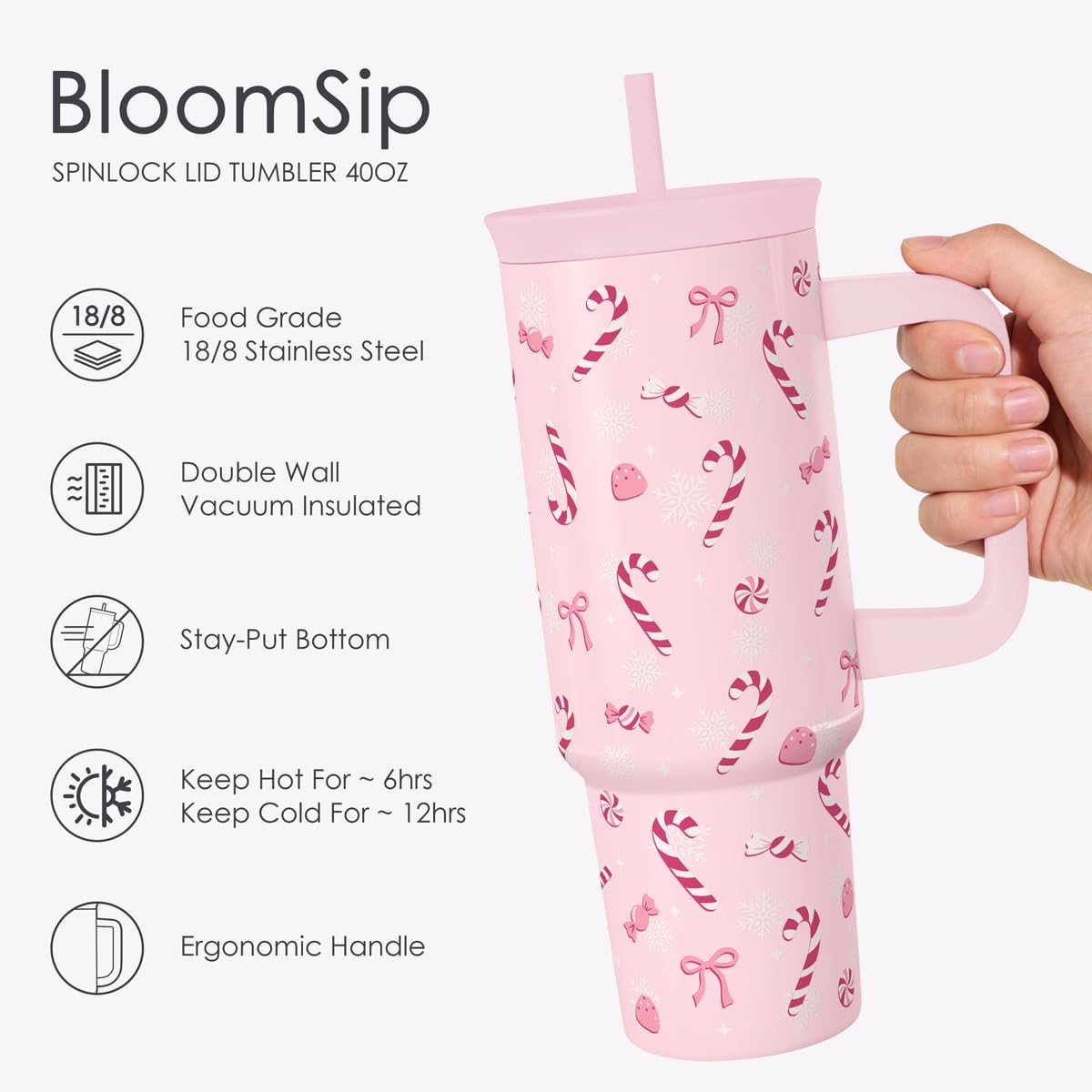 Pickleball Stainless Steel Locking Lid Silicone Straw Tumbler with Handle 40oz, Insulated Stainless Steel Travel Cup for Women Girls Friends Players, Gift Idea for Birthday Christmas - Colors B