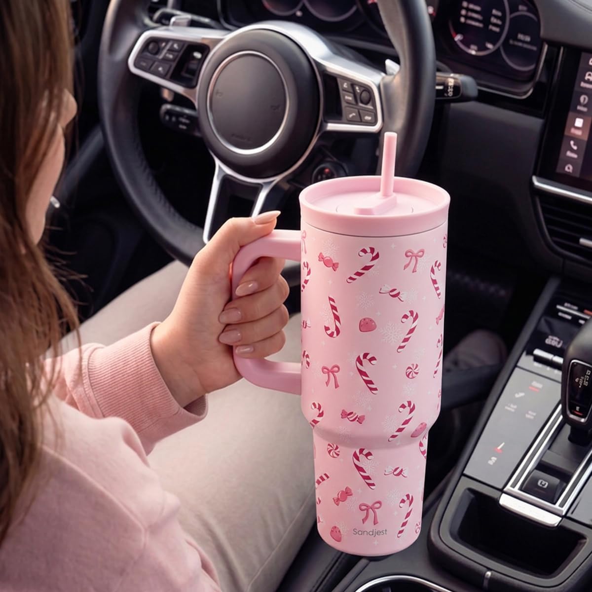 Pickleball Stainless Steel Locking Lid Silicone Straw Tumbler with Handle 40oz, Insulated Stainless Steel Travel Cup for Women Girls Friends Players, Gift Idea for Birthday Christmas - Colors B