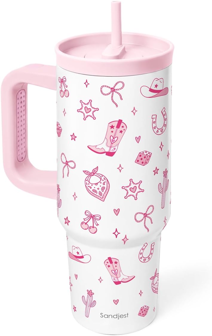 Pickleball Stainless Steel Locking Lid Silicone Straw Tumbler with Handle 40oz, Insulated Stainless Steel Travel Cup for Women Girls Friends Players, Gift Idea for Birthday Christmas - Colors B
