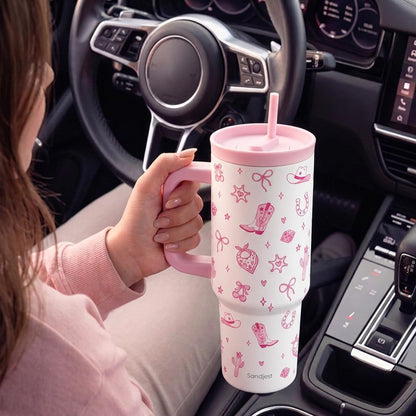 Pickleball Stainless Steel Locking Lid Silicone Straw Tumbler with Handle 40oz, Insulated Stainless Steel Travel Cup for Women Girls Friends Players, Gift Idea for Birthday Christmas - Colors B