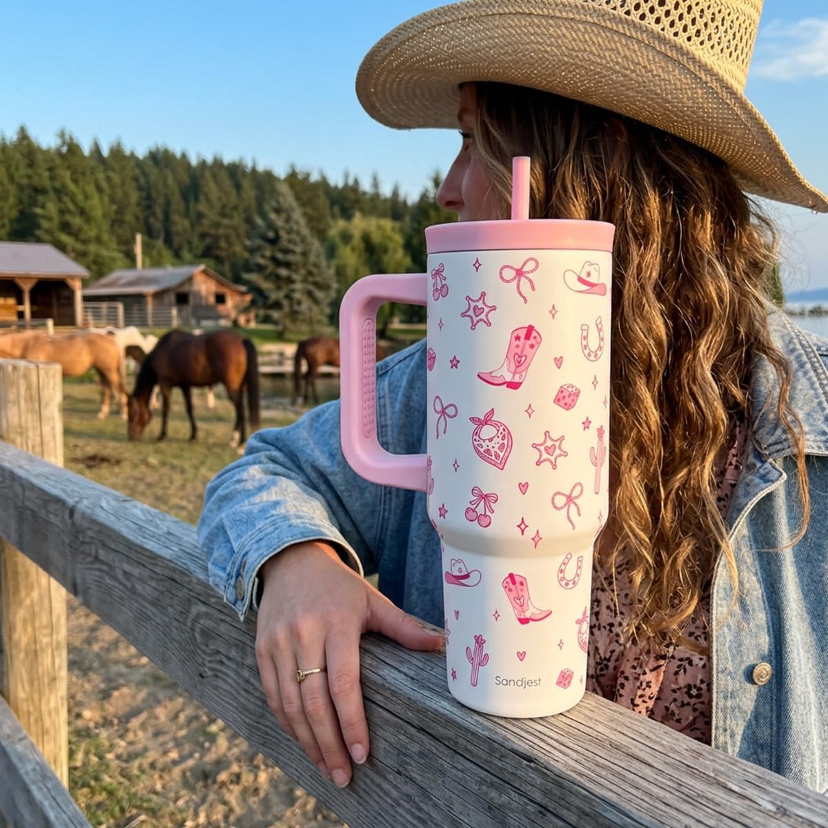Pickleball Stainless Steel Locking Lid Silicone Straw Tumbler with Handle 40oz, Insulated Stainless Steel Travel Cup for Women Girls Friends Players, Gift Idea for Birthday Christmas - Colors B