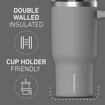 Voyager 25oz Insulated Tumbler with Handle & 2-in-1 Sip & Straw Lid, Everyday Stainless Steel, Travel, Cupholder Friendly Reusable Water Bottle for Work, Office, School & Commuting (Ivory)