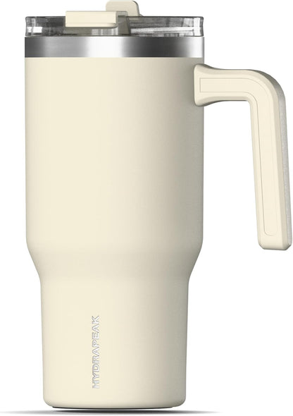 Voyager 25oz Insulated Tumbler with Handle & 2-in-1 Sip & Straw Lid, Everyday Stainless Steel, Travel, Cupholder Friendly Reusable Water Bottle for Work, Office, School & Commuting (Ivory)
