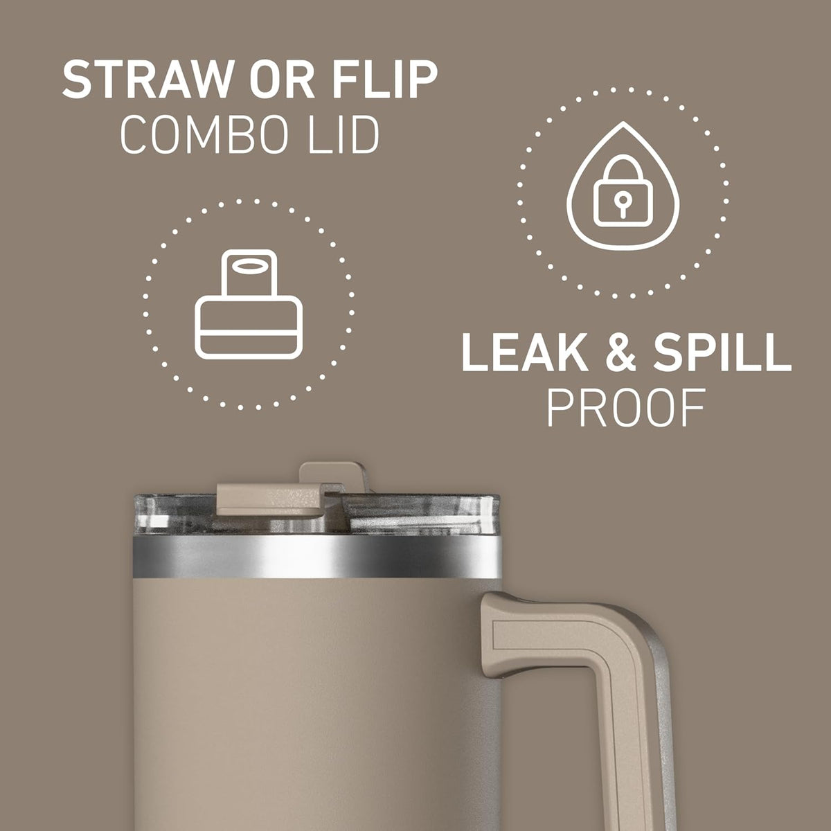 Voyager 25oz Insulated Tumbler with Handle & 2-in-1 Sip & Straw Lid, Everyday Stainless Steel, Travel, Cupholder Friendly Reusable Water Bottle for Work, Office, School & Commuting (Ivory)